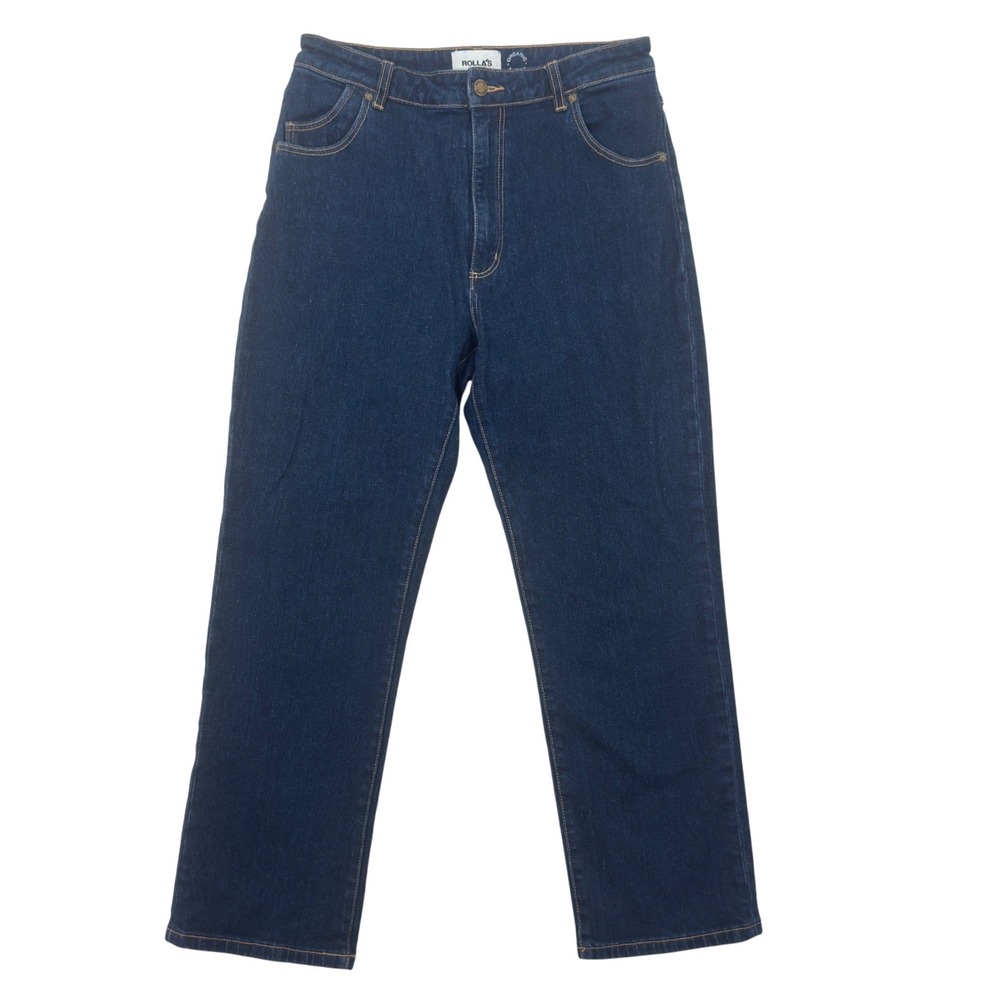 Rollas Womens Original High Rise Straight Mom Jeans 31 Dark Wash Organic Cotton